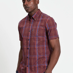 Ben Sherman S/S Check Shirt in Dark Wine